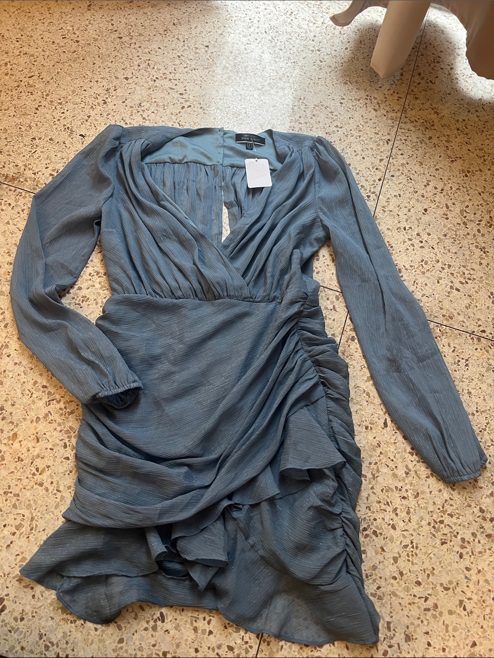 Blue Blush Slate-Blue Long Sleeve Ruffled Dress